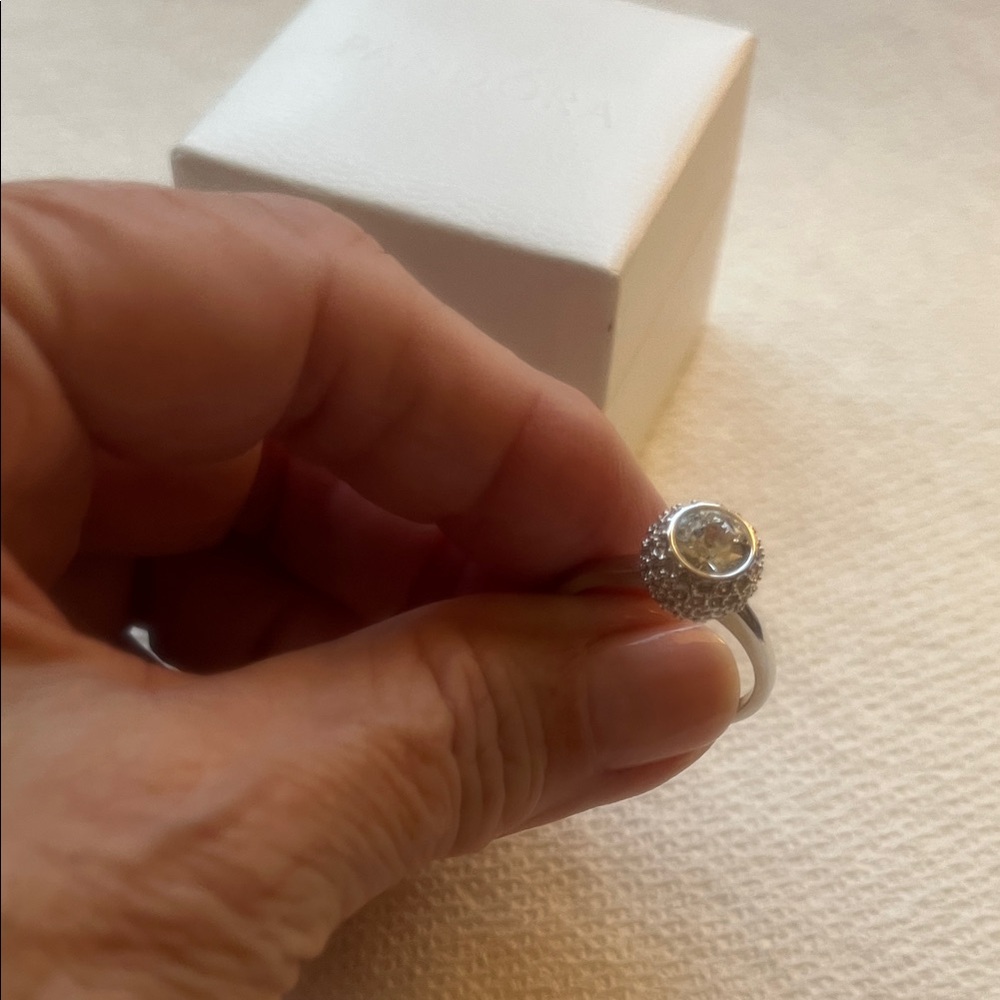 Pandora Silver Ring with Clear Center and Pavé Halo - Picture 4 of 5